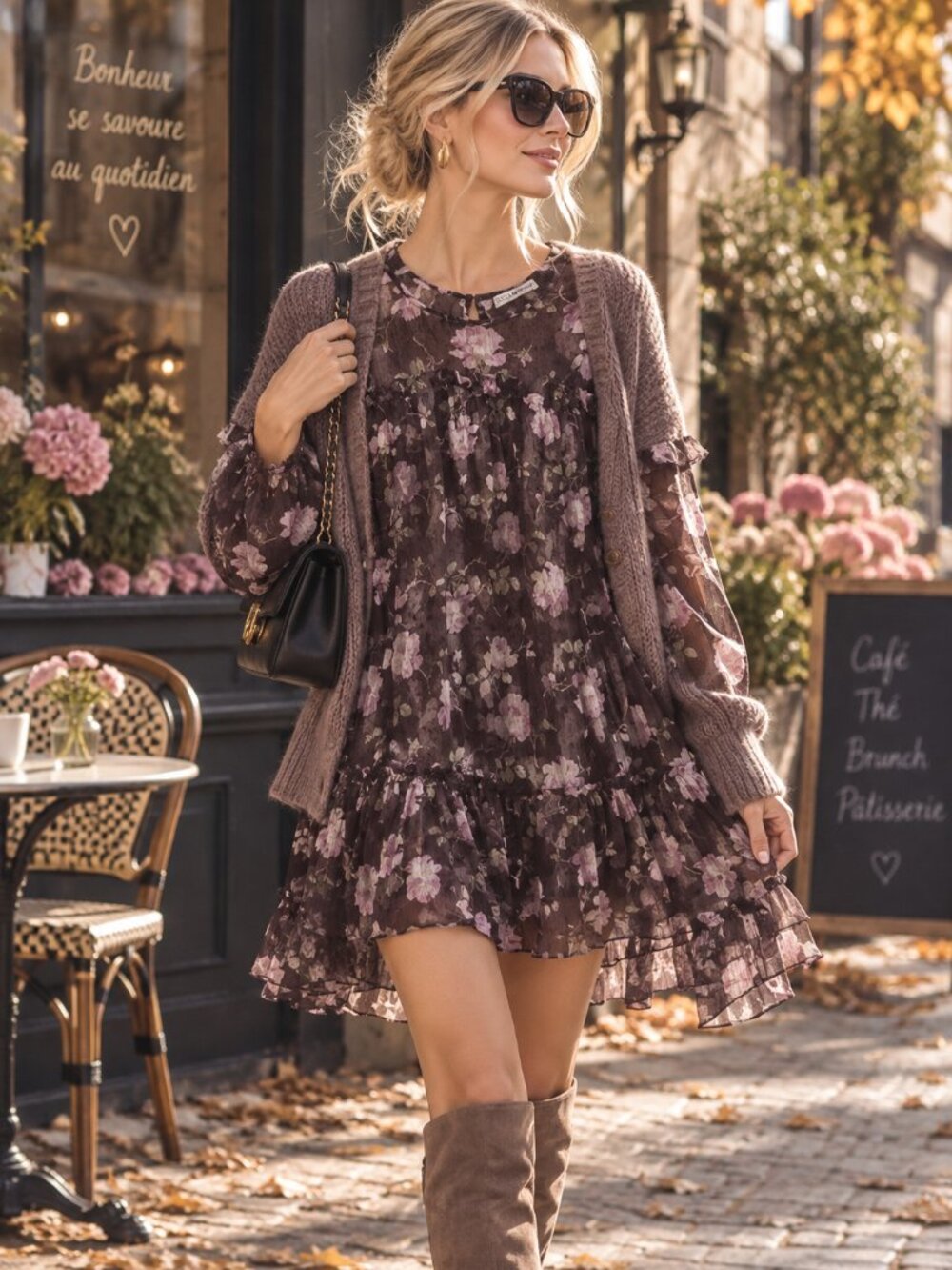Ulla Johnson 100% Silk Floral Tiered Ruffle Mini Dress Size 4 Dark Mauve Purple